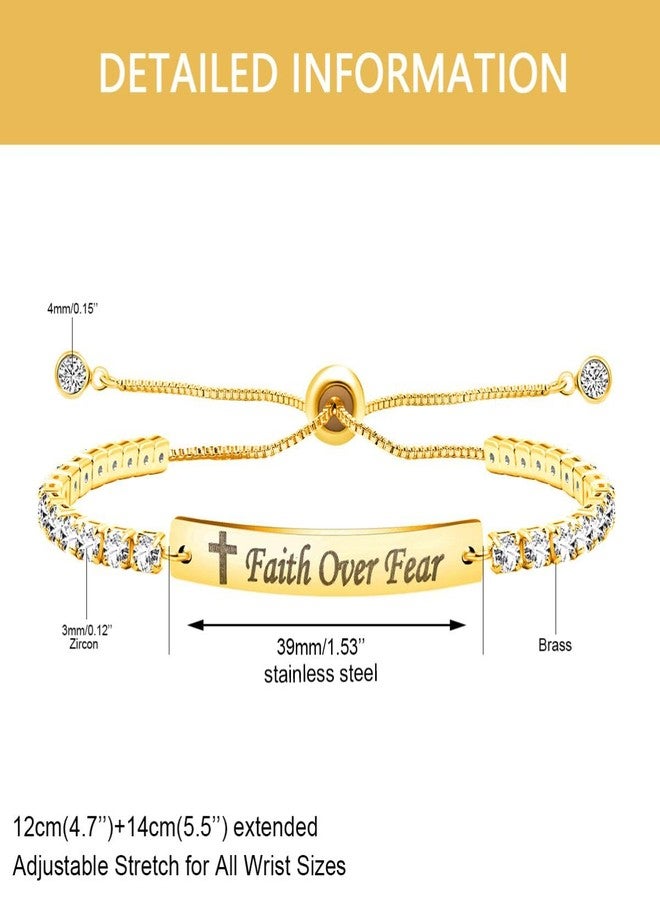 Tobestu Stainless Steel Plate Engraved Cross and Faith Over Fear Tennis Bracelet with Adjustable Bolo Clasp - Gold Plated Inspirational Religious Jewelry Y4390 - Image 3